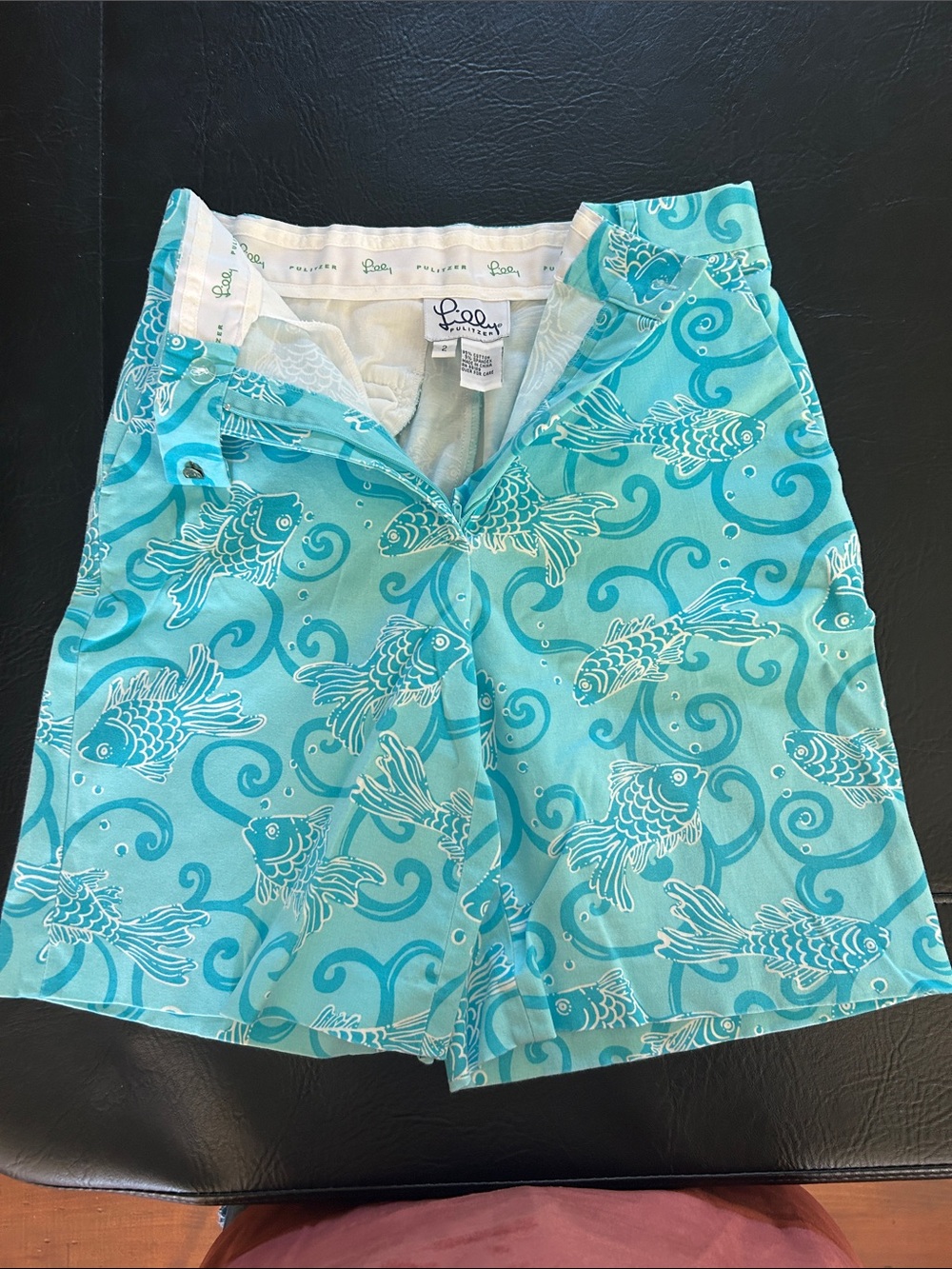 Lilly Pulitzer Turquoise & White Fish-Print Swim Shorts